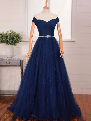Ball Gown Off-the-shoulder Tulle Sweep Train Beading Prom Dresses #Favs020102612 Ball Gown Off-the-shoulder Tulle Sweep Train Beading Prom Dresses #Favs020102612
