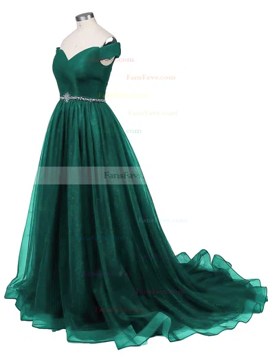 Ball Gown Off-the-shoulder Tulle Sweep Train Beading Prom Dresses #Favs020102612