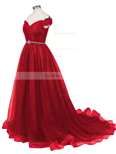 Ball Gown Off-the-shoulder Tulle Sweep Train Beading Prom Dresses #Favs020102612