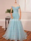 Ball Gown Off-the-shoulder Tulle Sweep Train Beading Prom Dresses #Favs020102612