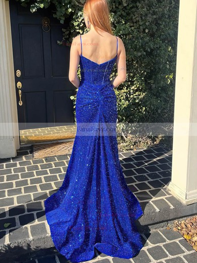 Trumpet/Mermaid V-neck Sequined Sweep Train Prom Dresses With Ruffles #Favs020115579