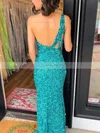 Sheath/Column One Shoulder Sequined Sweep Train Prom Dresses With Split Front #Favs020115580