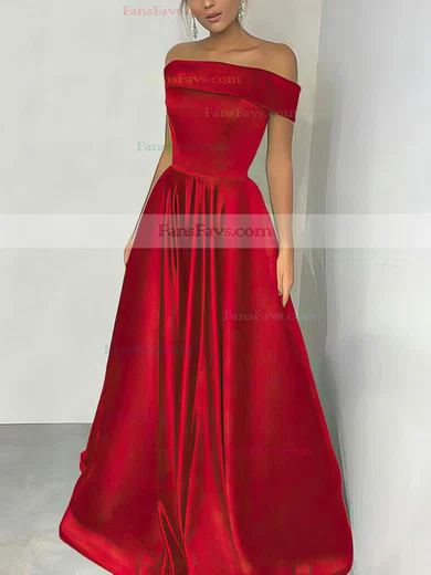 A-line Off-the-shoulder Silk-like Satin Floor-length Prom Dresses #Favs020105934