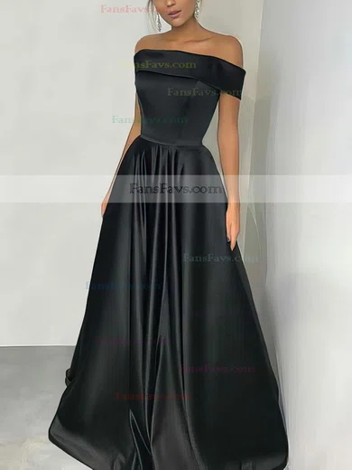 A-line Off-the-shoulder Silk-like Satin Floor-length Prom Dresses #Favs020105934