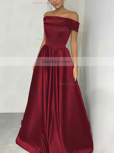 A-line Off-the-shoulder Silk-like Satin Floor-length Prom Dresses #Favs020105934