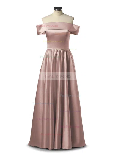 A-line Off-the-shoulder Silk-like Satin Floor-length Prom Dresses #Favs020105934