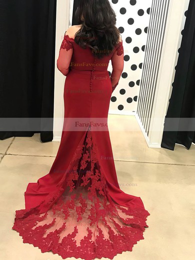 Sheath/Column Off-the-shoulder Silk-like Satin Sweep Train Appliques Lace Prom Dresses #Favs020105937