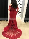 Sheath/Column Off-the-shoulder Silk-like Satin Sweep Train Appliques Lace Prom Dresses #Favs020105937