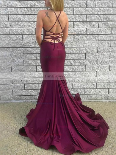 Trumpet/Mermaid V-neck Jersey Sweep Train Prom Dresses #Favs020115605