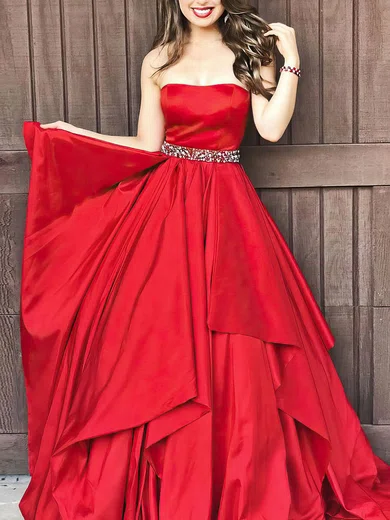 A-line Strapless Taffeta Floor-length Sashes / Ribbons Prom Dresses #Favs020105941