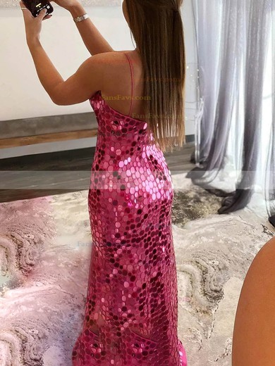 Sheath/Column V-neck Sequined Sweep Train Prom Dresses With Split Front #Favs020115615