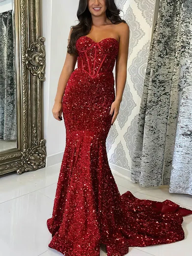 Trumpet/Mermaid Sweetheart Sequined Sweep Train Prom Dresses #Favs020115620