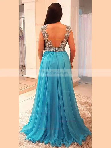 A-line V-neck Chiffon Floor-length Beading prom dress #Favs020105958