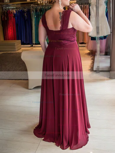 A-line V-neck Chiffon Floor-length Lace prom dress #Favs020105975