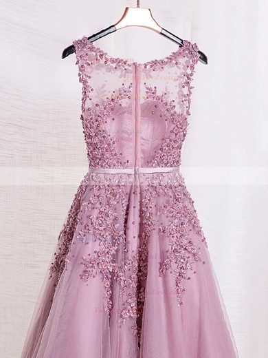 Princess Scoop Neck Tulle Floor-length Appliques Lace Prom Dresses #Favs020102804