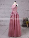Princess Scoop Neck Tulle Floor-length Appliques Lace Prom Dresses #Favs020102804