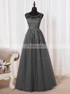 Princess Scoop Neck Tulle Floor-length Appliques Lace Prom Dresses #Favs020102804