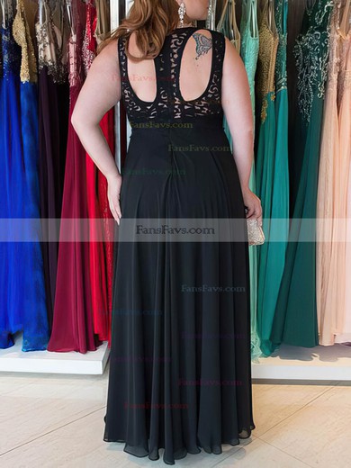 A-line Scoop Neck Chiffon Floor-length Lace prom dress #Favs020105986
