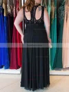 A-line Scoop Neck Chiffon Floor-length Lace prom dress #Favs020105986