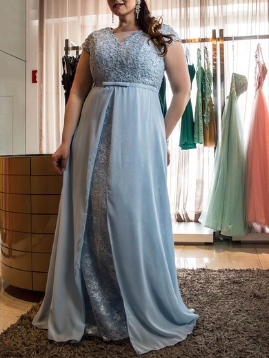 A-line Scoop Neck Chiffon Floor-length Lace prom dress #Favs020105987