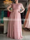 A-line Scoop Neck Chiffon Floor-length Lace prom dress #Favs020105987