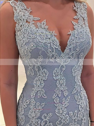 Trumpet/Mermaid V-neck Lace Sweep Train Appliques Lace Prom Dresses #Favs020102866