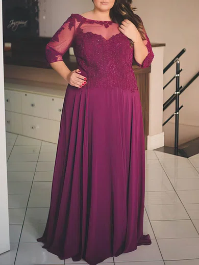 A-line Scoop Neck Chiffon Floor-length Beading prom dress #Favs020105997