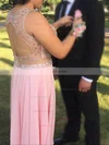 A-line Scoop Neck Chiffon Floor-length Beading prom dress #Favs020105998