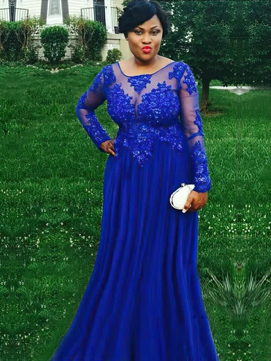 A-line Scoop Neck Chiffon Floor-length Appliques Lace prom dress #Favs020106009