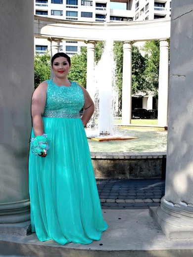 A-line Scoop Neck Chiffon Floor-length Beading prom dress #Favs020106011