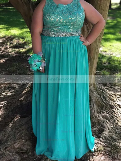 A-line Scoop Neck Chiffon Floor-length Beading prom dress #Favs020106011