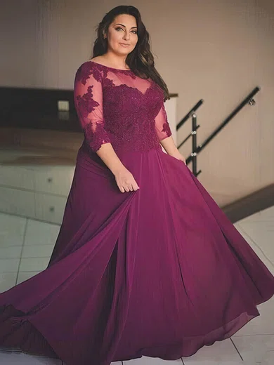 A-line Scoop Neck Chiffon Floor-length Appliques Lace prom dress #Favs020106026