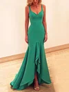 Trumpet/Mermaid V-neck Silk-like Satin Asymmetrical Prom Dresses #Favs020102466