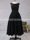 A-line Scoop Neck Lace Tea-length Sashes / Ribbons Prom Dresses #Favs020102877