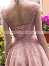A-line Scoop Neck Lace Tea-length Sashes / Ribbons Prom Dresses #Favs020102877