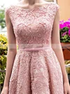 A-line Scoop Neck Lace Tea-length Sashes / Ribbons Prom Dresses #Favs020102877