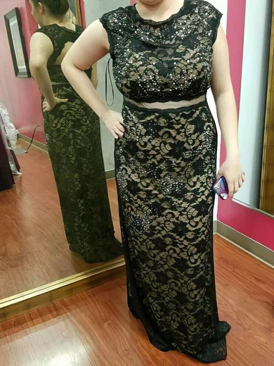 Sheath/Column Scoop Neck Lace Floor-length Lace prom dress #Favs020105989