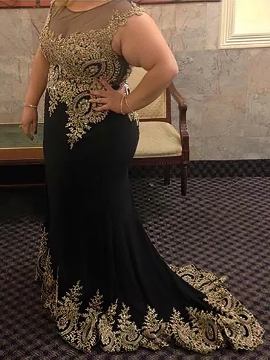 A-line Scoop Neck Satin Sweep Train Lace prom dress #Favs020105961