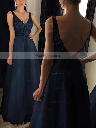 Princess V-neck Tulle Floor-length Appliques Lace Prom Dresses #Favs020102889