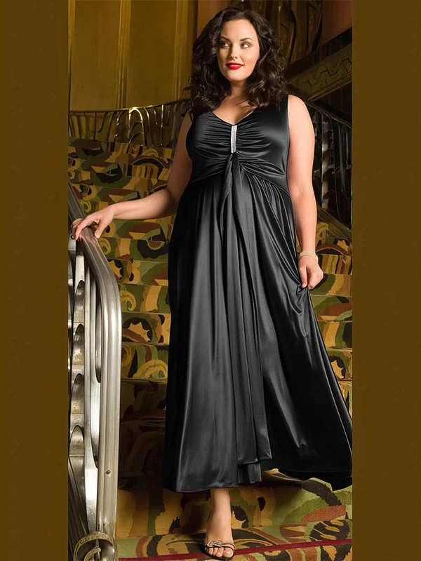 A-line Scoop Neck Satin Ankle-length Ruffles prom dress #Favs020105981
