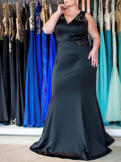 Trumpet/Mermaid V-neck Satin Floor-length Appliques Lace prom dress #Favs020105992