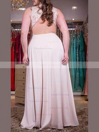A-line V-neck Satin Chiffon Floor-length Lace prom dress #Favs020105999