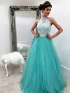 Princess High Neck Tulle Floor-length Appliques Lace Prom Dresses #Favs020102893