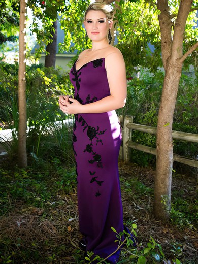Sheath/Column Scoop Neck Silk-like Satin Floor-length Appliques Lace prom dress #Favs020106027