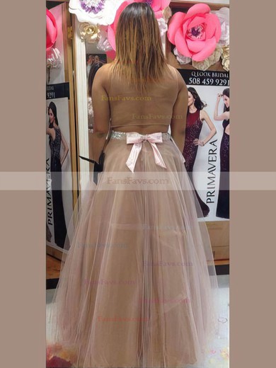 A-line Scoop Neck Tulle Floor-length Beading prom dress #Favs020105964