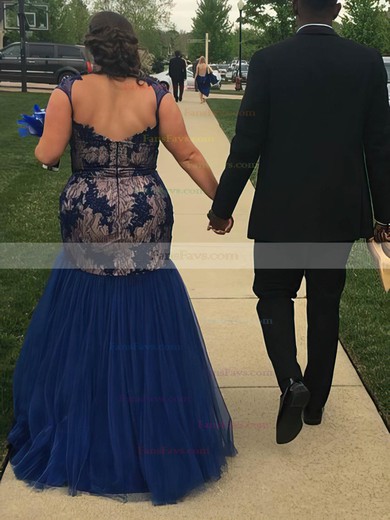Trumpet/Mermaid V-neck Tulle Floor-length Lace prom dress #Favs020105972
