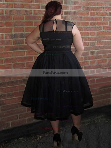 A-line Scoop Neck Tulle Tea-length Appliques Lace Prom Dresses #Favs020105983