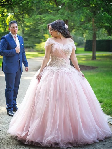 Princess Off-the-shoulder Tulle Floor-length Appliques Lace prom dress #Favs020106008