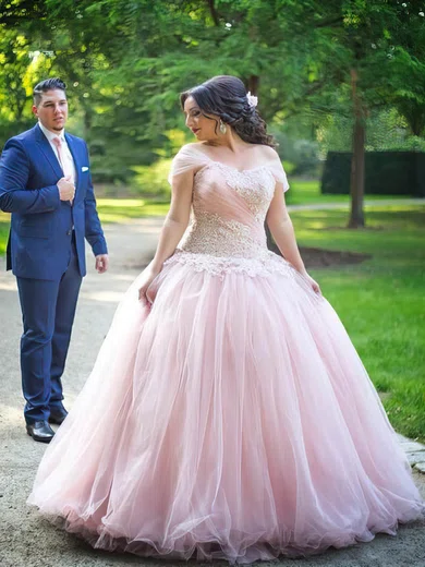 Princess Off-the-shoulder Tulle Floor-length Appliques Lace prom dress #Favs020106008