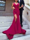 Trumpet/Mermaid V-neck Stretch Crepe Sweep Train Split Front Prom Dresses #Favs020106033